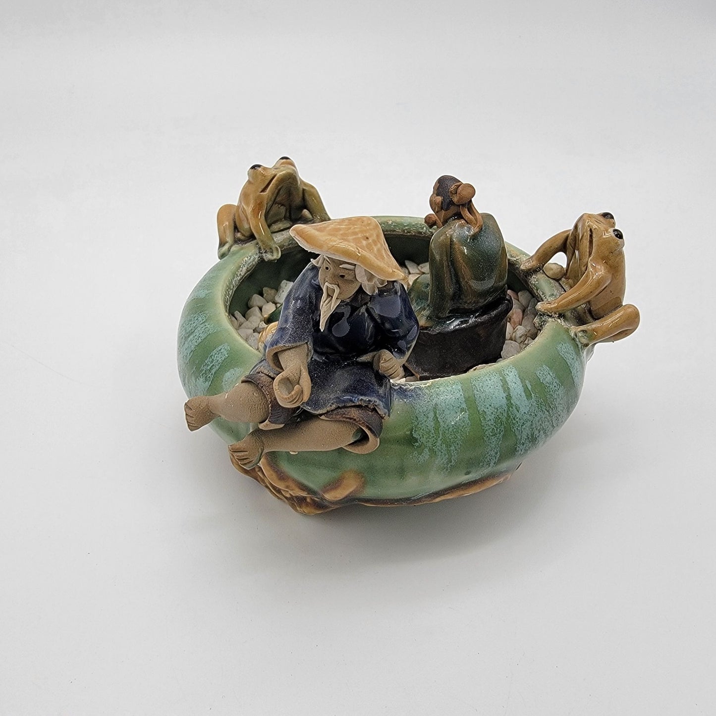 Vintage 1960s Mudmen & Frogs Majolica Pottery Planter Bowl