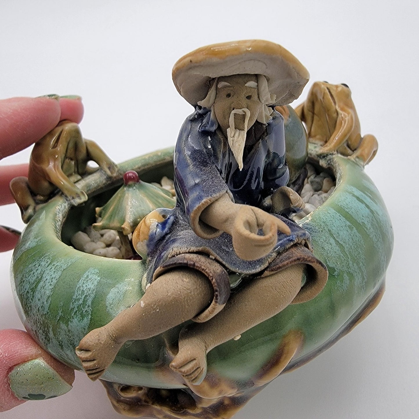 Vintage 1960s Mudmen & Frogs Majolica Pottery Planter Bowl