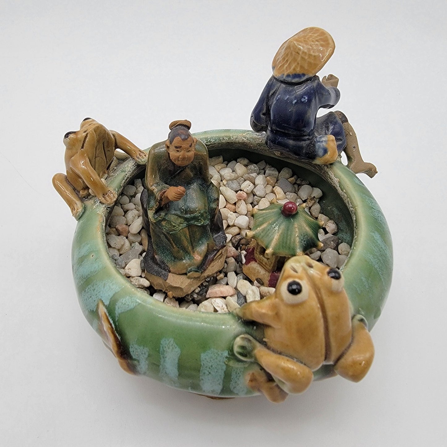 Vintage 1960s Mudmen & Frogs Majolica Pottery Planter Bowl