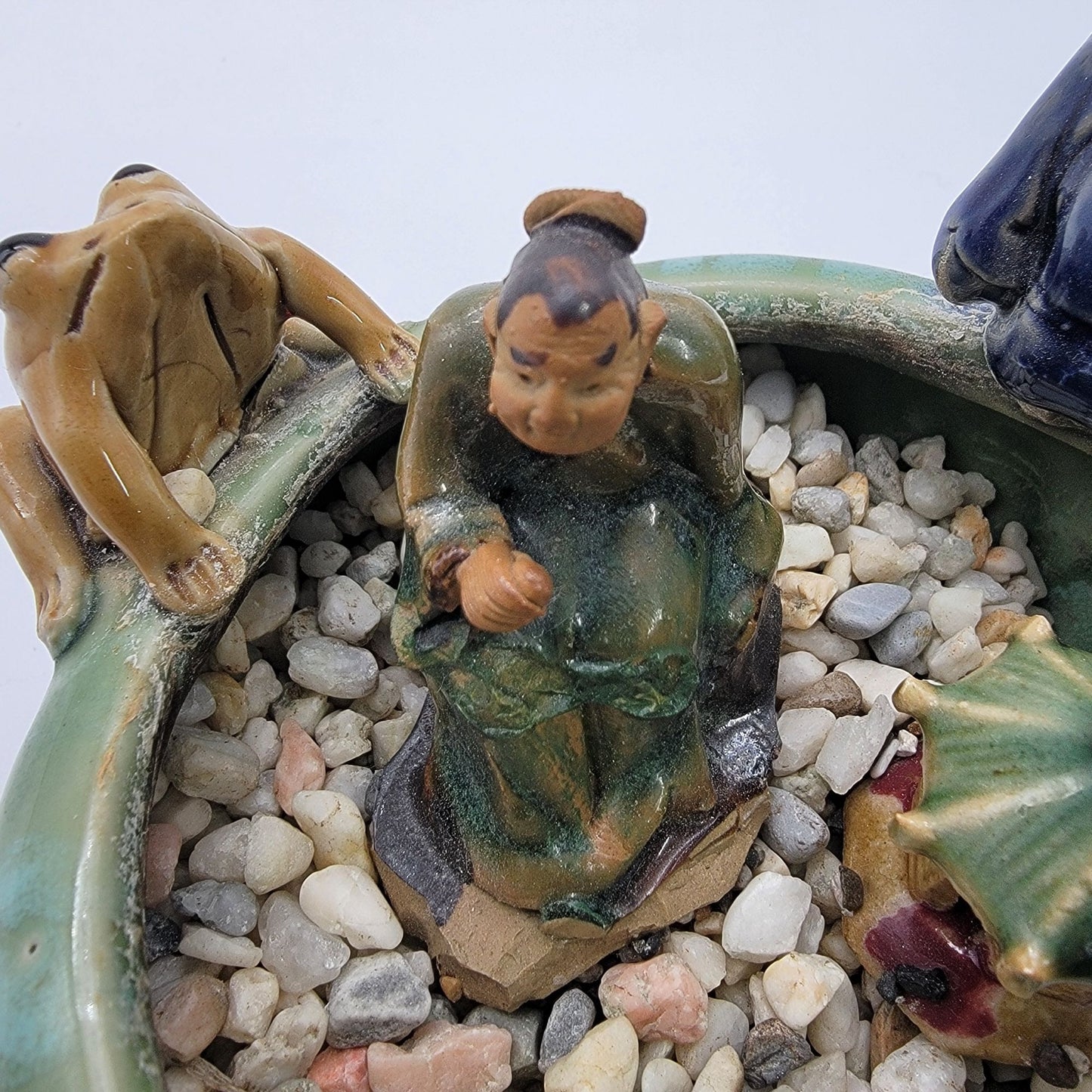 Vintage 1960s Mudmen & Frogs Majolica Pottery Planter Bowl