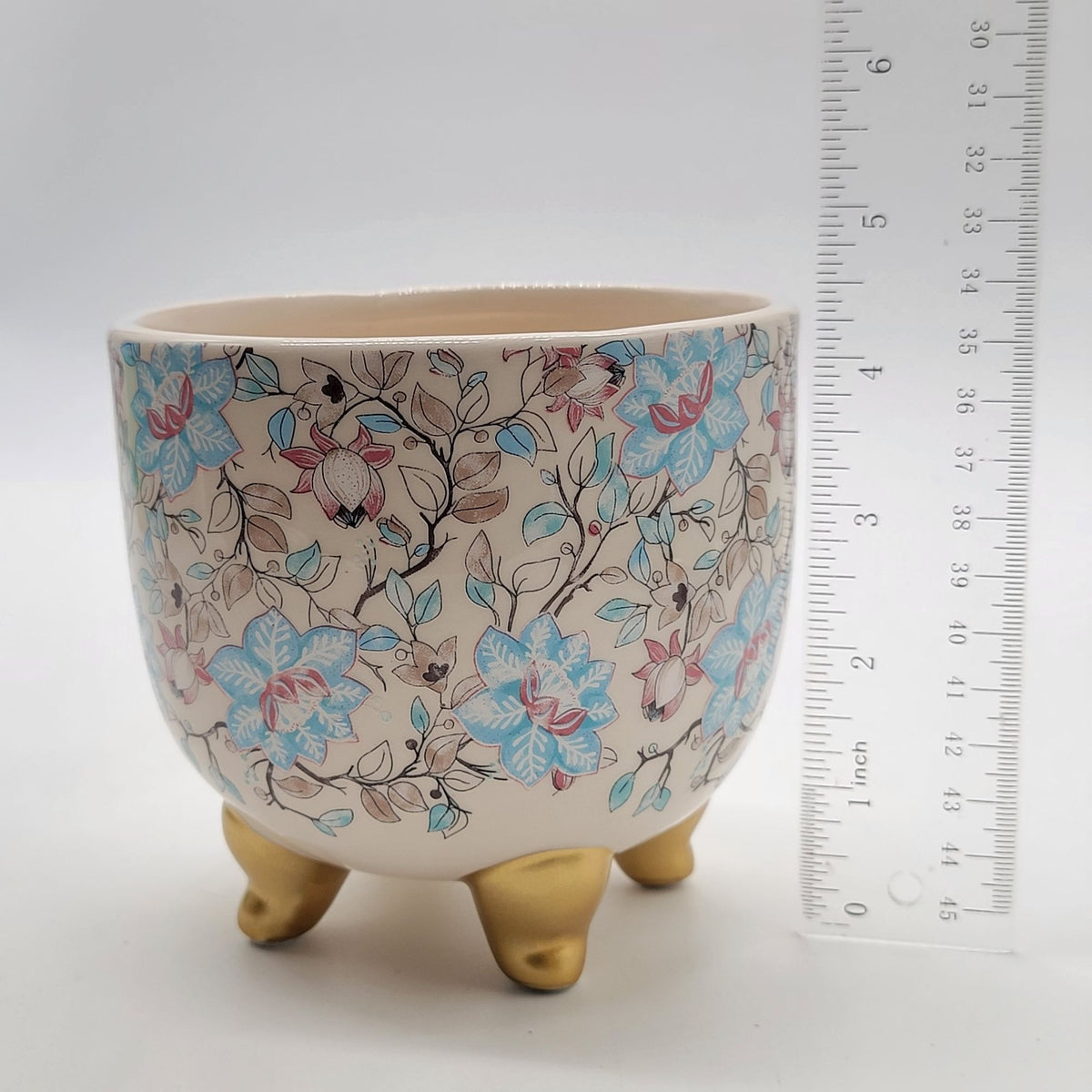 Floral Measuring Cup Planter With Gold Feet