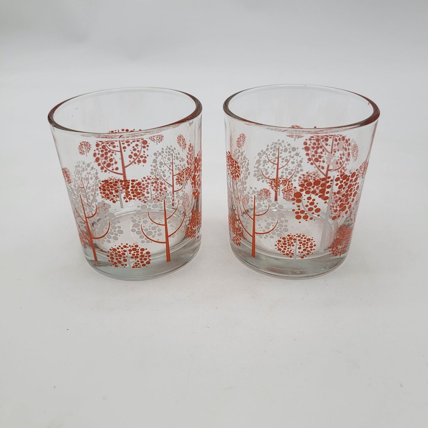 Vintage 1960s Set Of 2 Glass Tumblers With Orange & White Tree Pattern