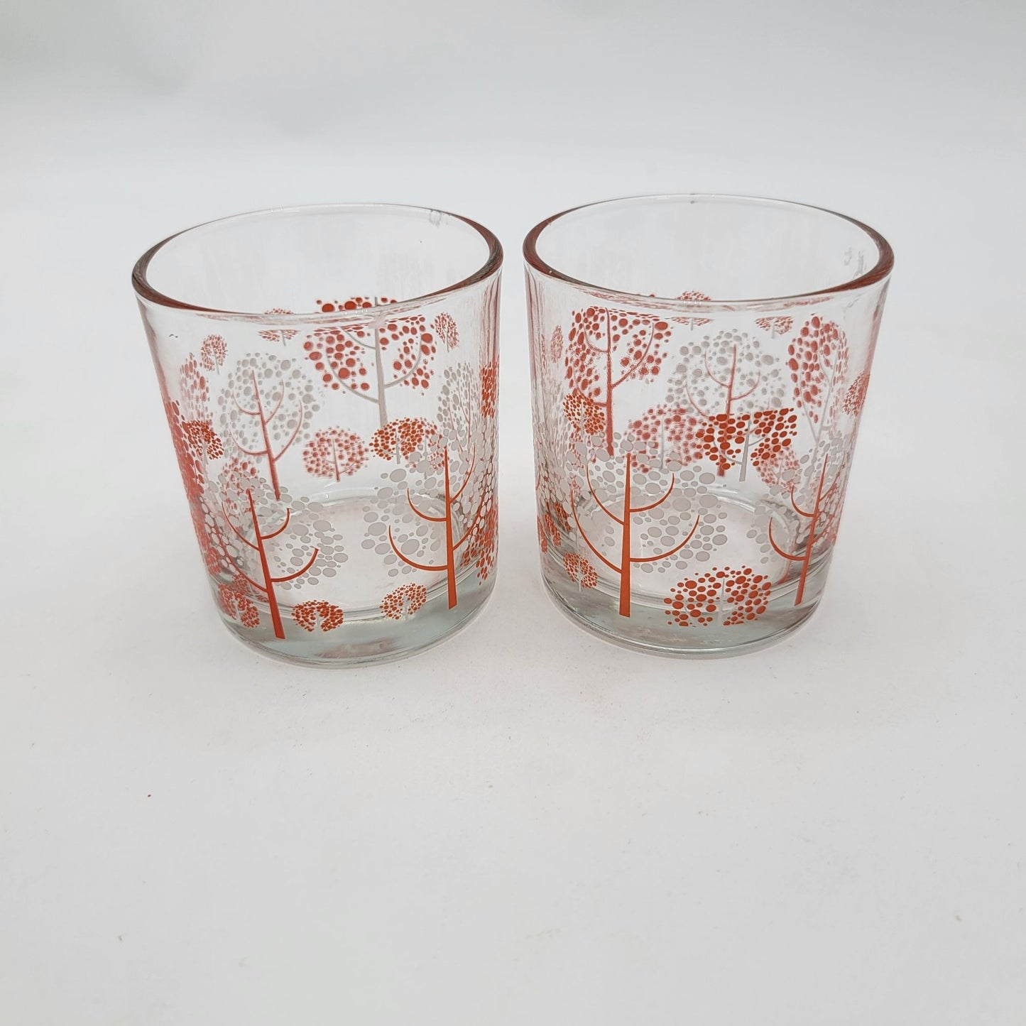 Vintage 1960s Set Of 2 Glass Tumblers With Orange & White Tree Pattern