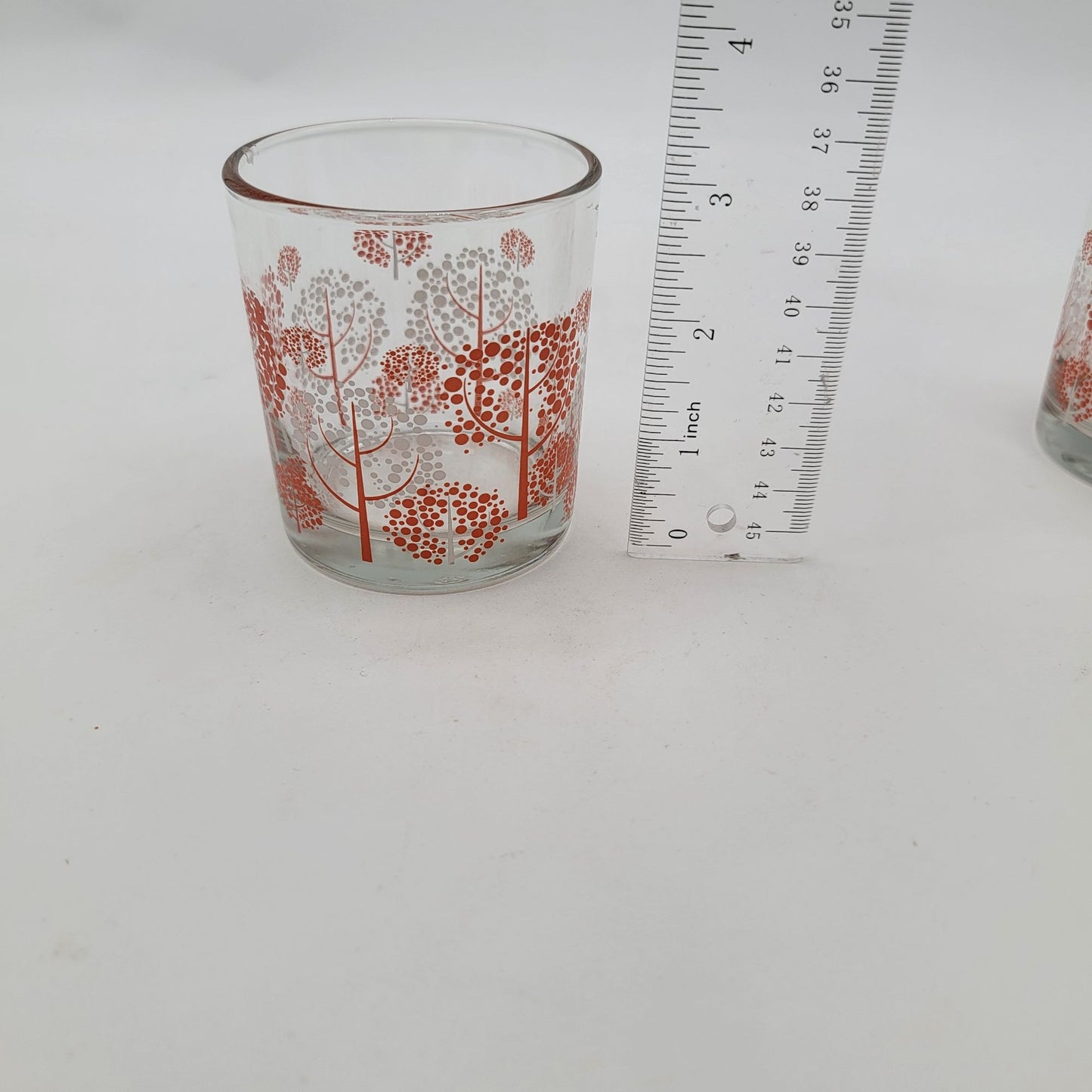Vintage 1960s Set Of 2 Glass Tumblers With Orange & White Tree Pattern
