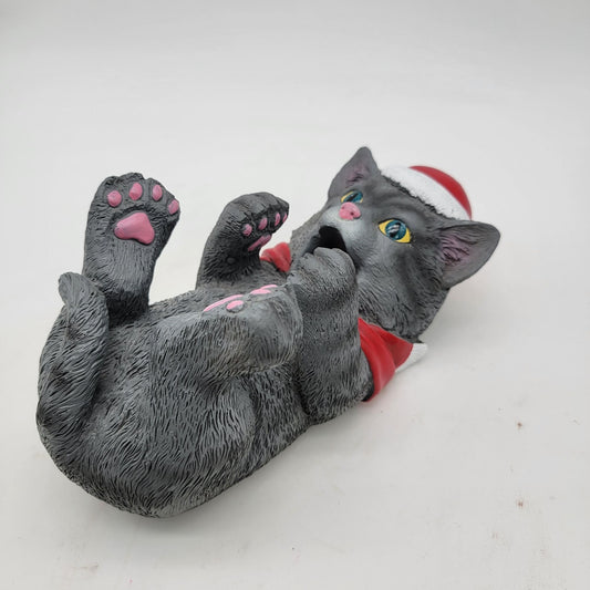 Gray Cat Wine Bottle Holder With Santa Hat