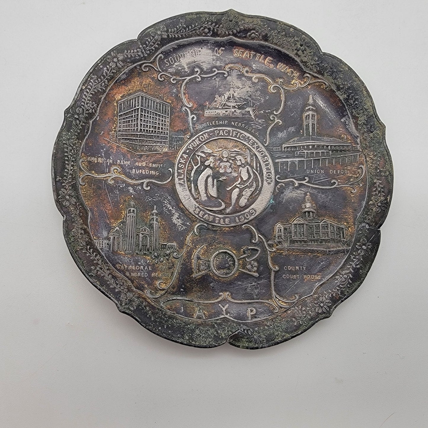 Antique 1909 Alaska Yukon Pacific Expo Souvenir Copper Plate