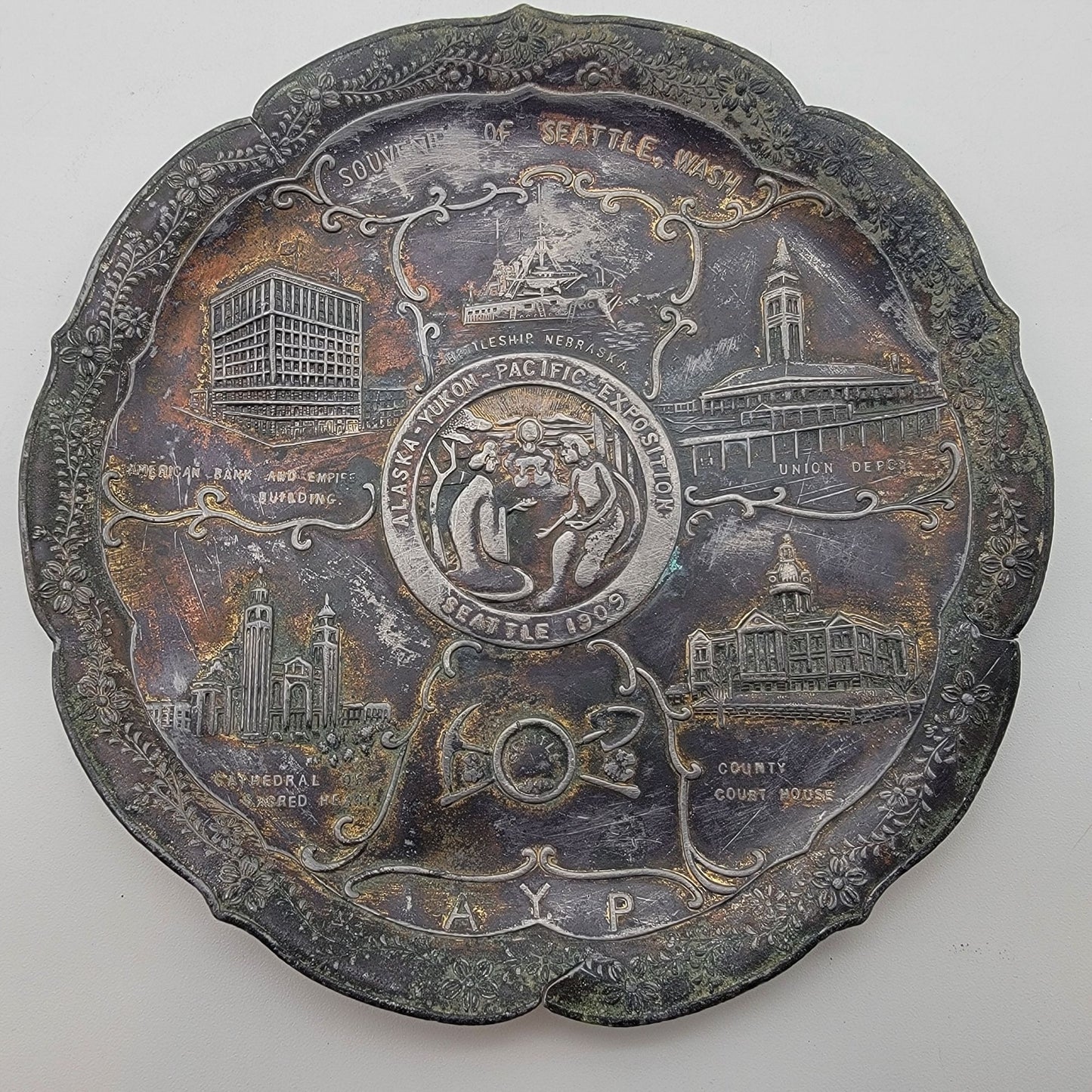 Antique 1909 Alaska Yukon Pacific Expo Souvenir Copper Plate