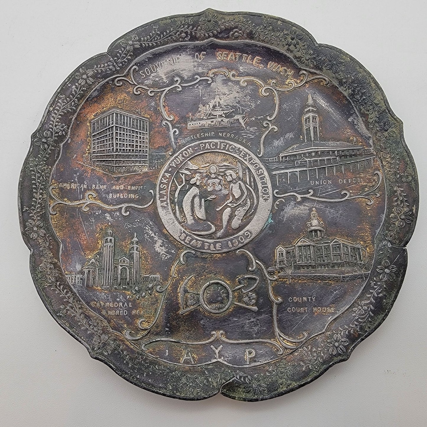Antique 1909 Alaska Yukon Pacific Expo Souvenir Copper Plate