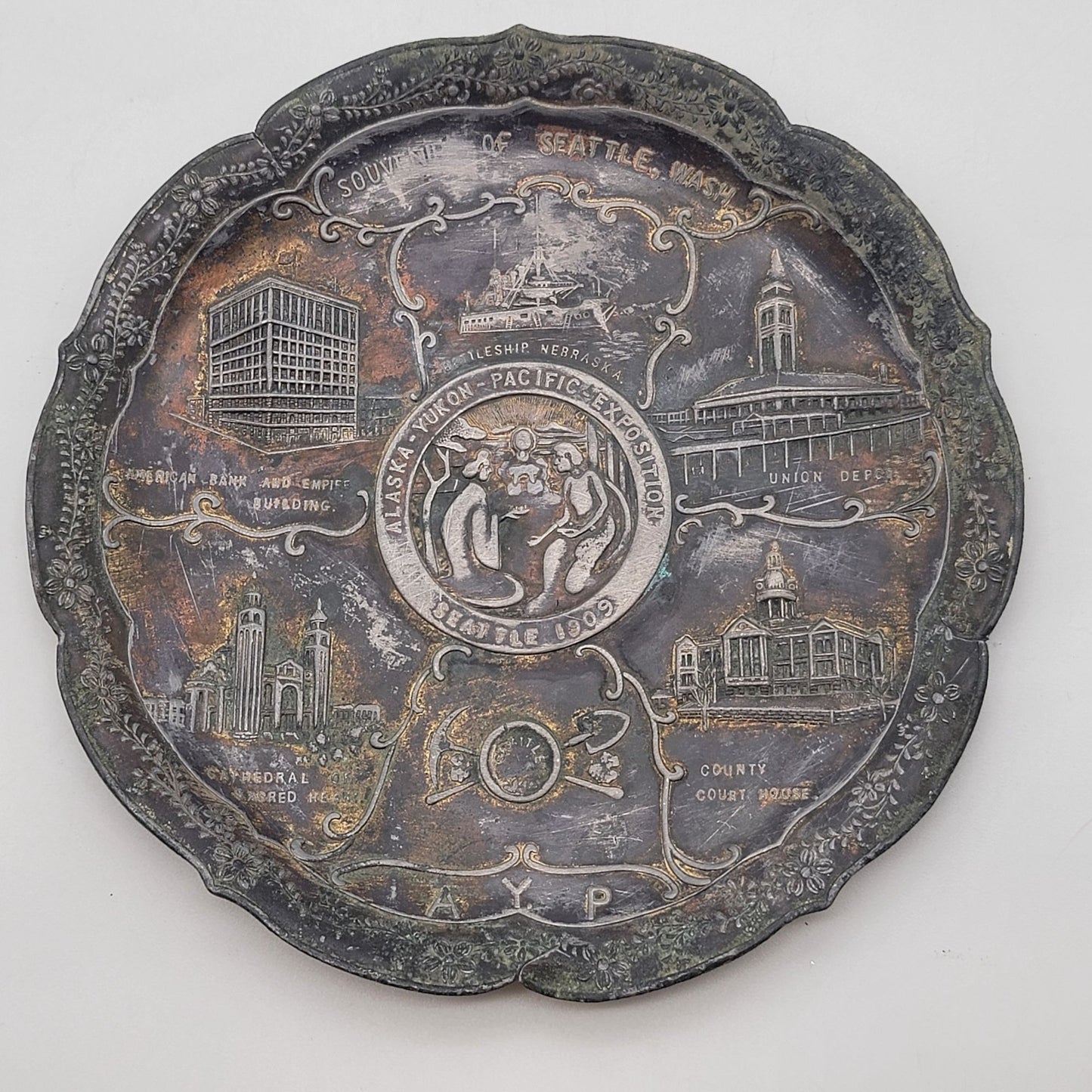 Antique 1909 Alaska Yukon Pacific Expo Souvenir Copper Plate