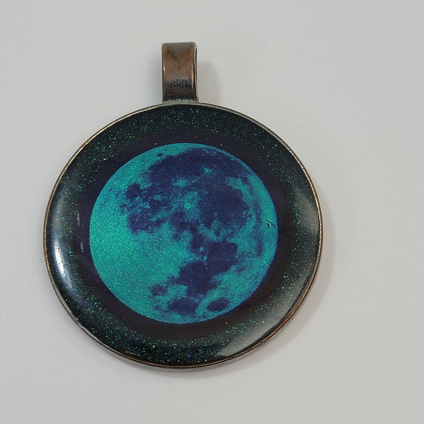 Luminescent Moon Earth Night Sky Metal Pendant