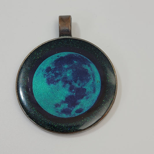 Luminescent Moon Earth Night Sky Metal Pendant