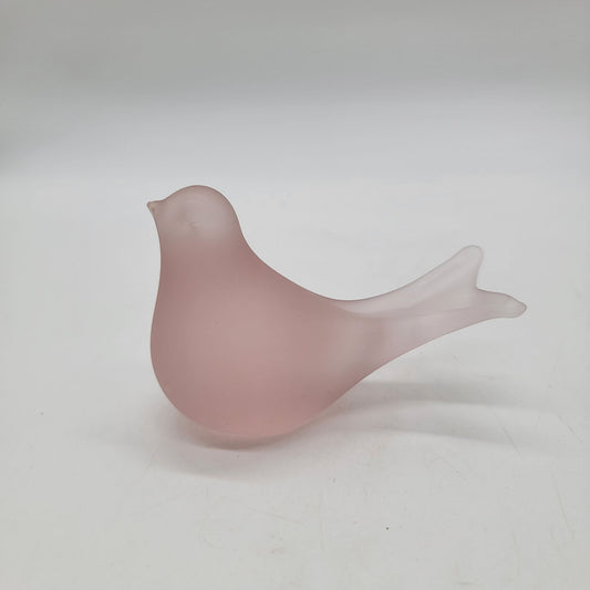 1980s Silvestri Pink Frosted Satin Glass Bird Figurine