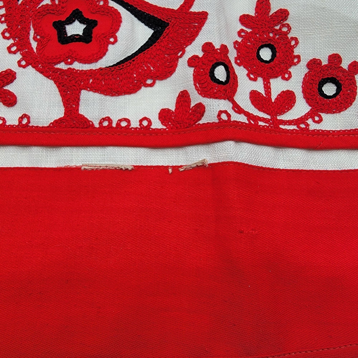 Vintage Embroidered Swedish Rooster Linen Bib Apron Red White Folk Art