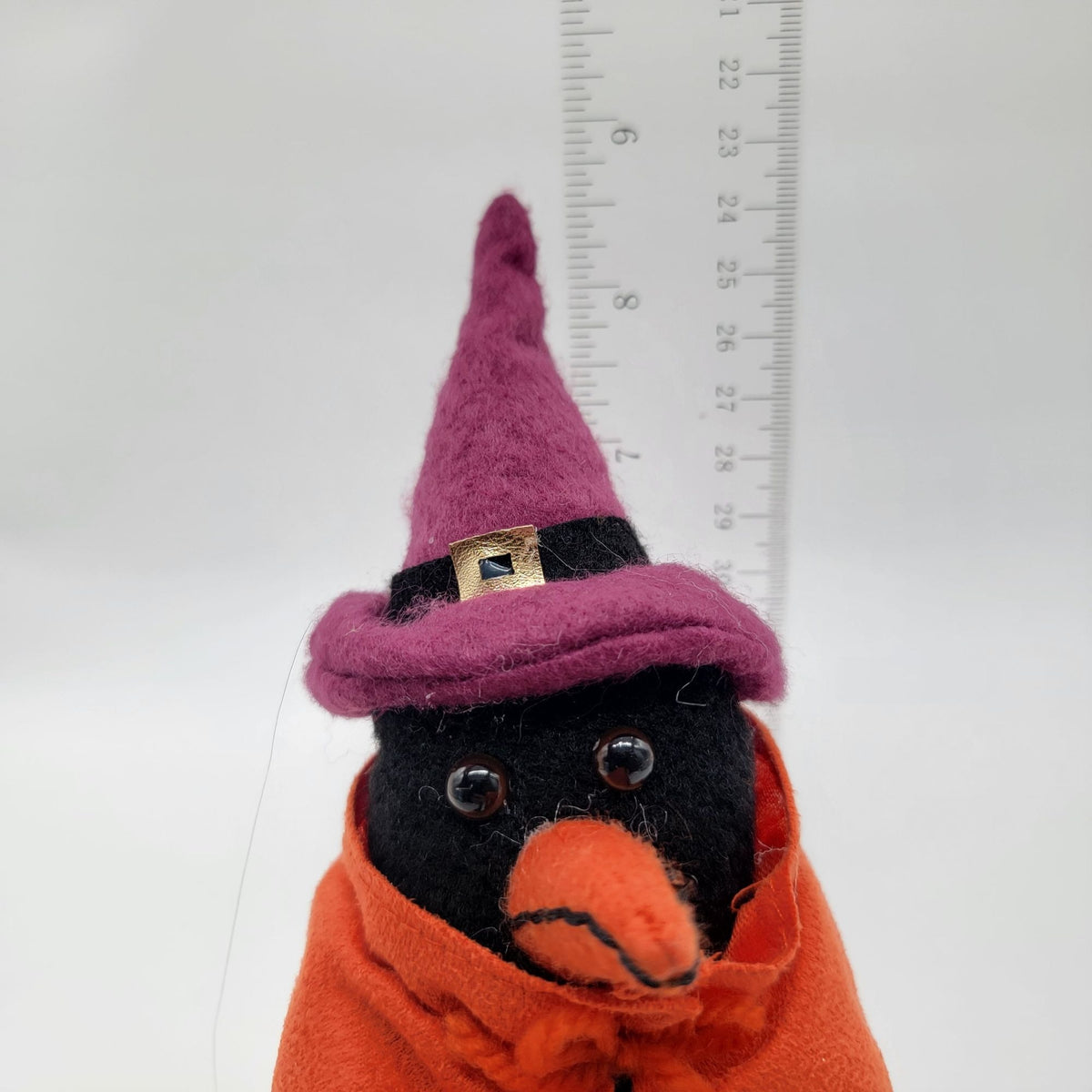 Halloween Black Crow Bird In Purple Witch's Hat & Orange Cape