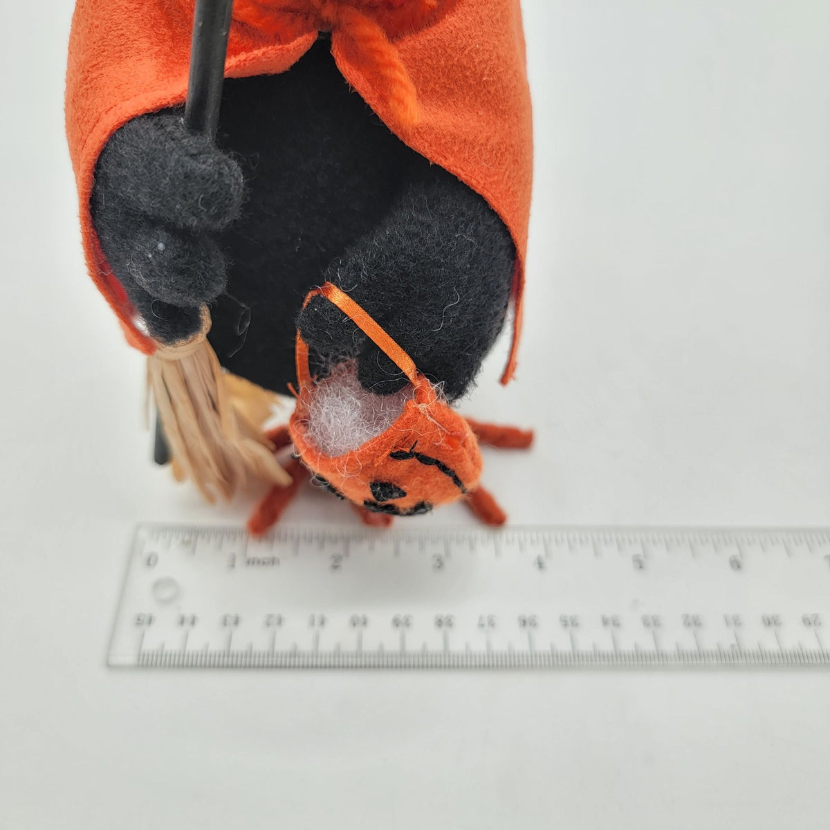 Halloween Black Crow Bird In Purple Witch's Hat & Orange Cape