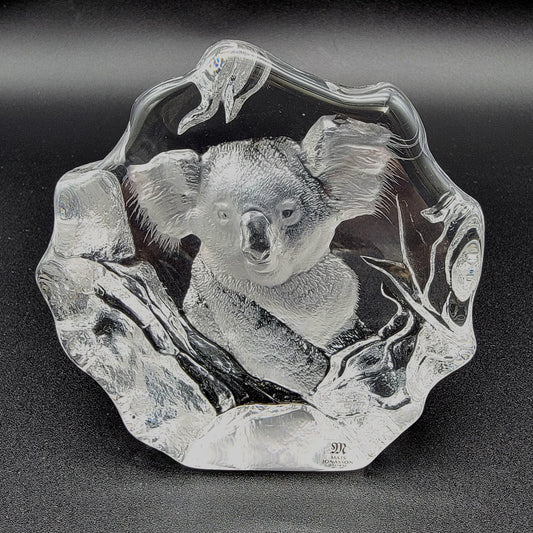 Mats Jonasson Crystal Koala Paperweight Signed MJ Sweden 3626