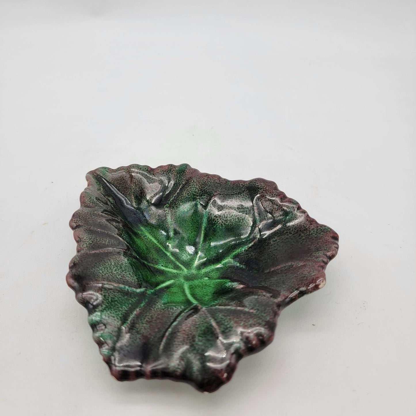 Vintage Leaf-Shaped Majolica Trinket Dish