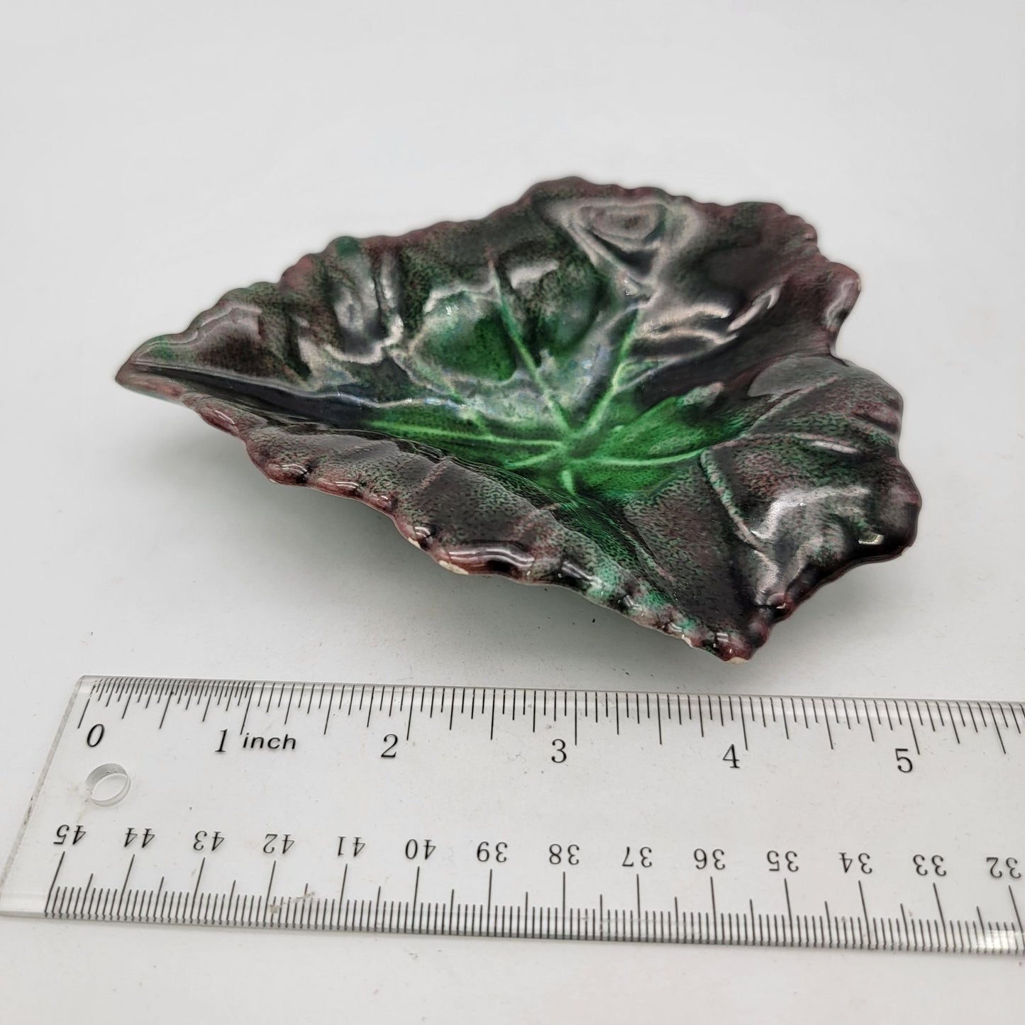 Vintage Leaf-Shaped Majolica Trinket Dish