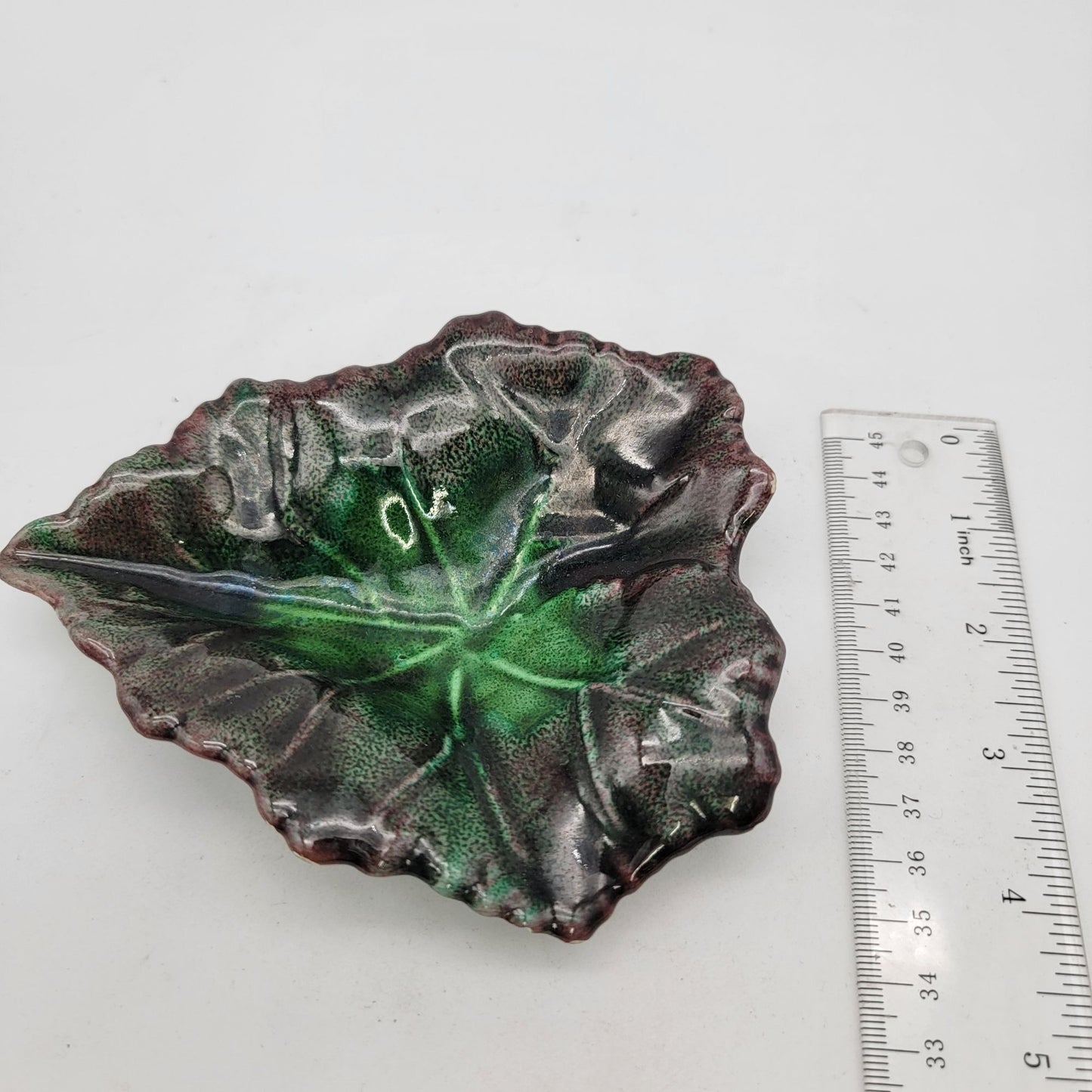 Vintage Leaf-Shaped Majolica Trinket Dish