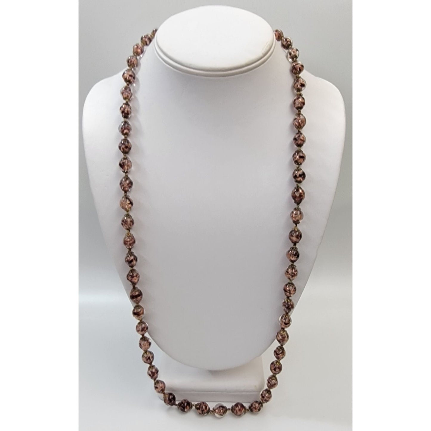Vintage Murano Glass Black & Copper Aventurine Beaded Necklace