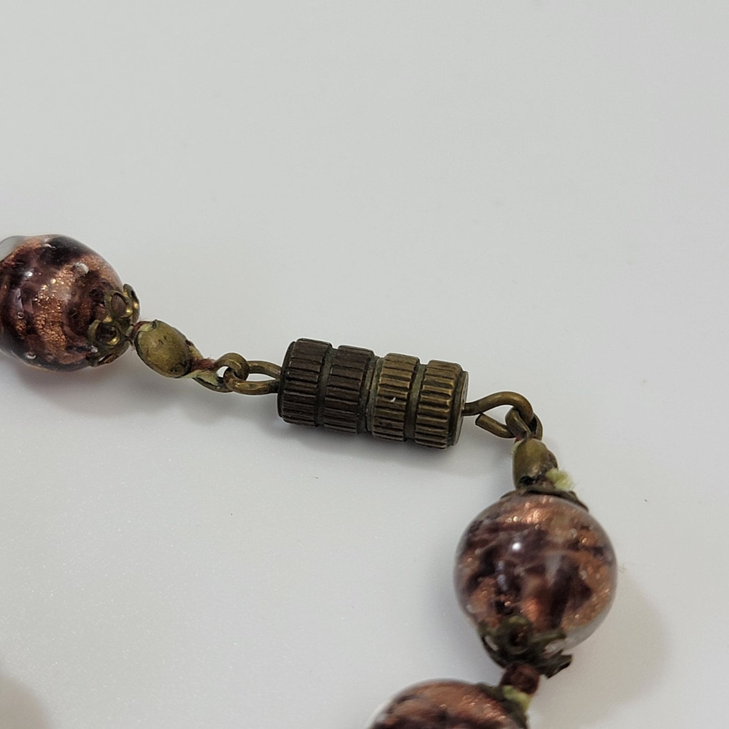 Vintage Murano Glass Black & Copper Aventurine Beaded Necklace