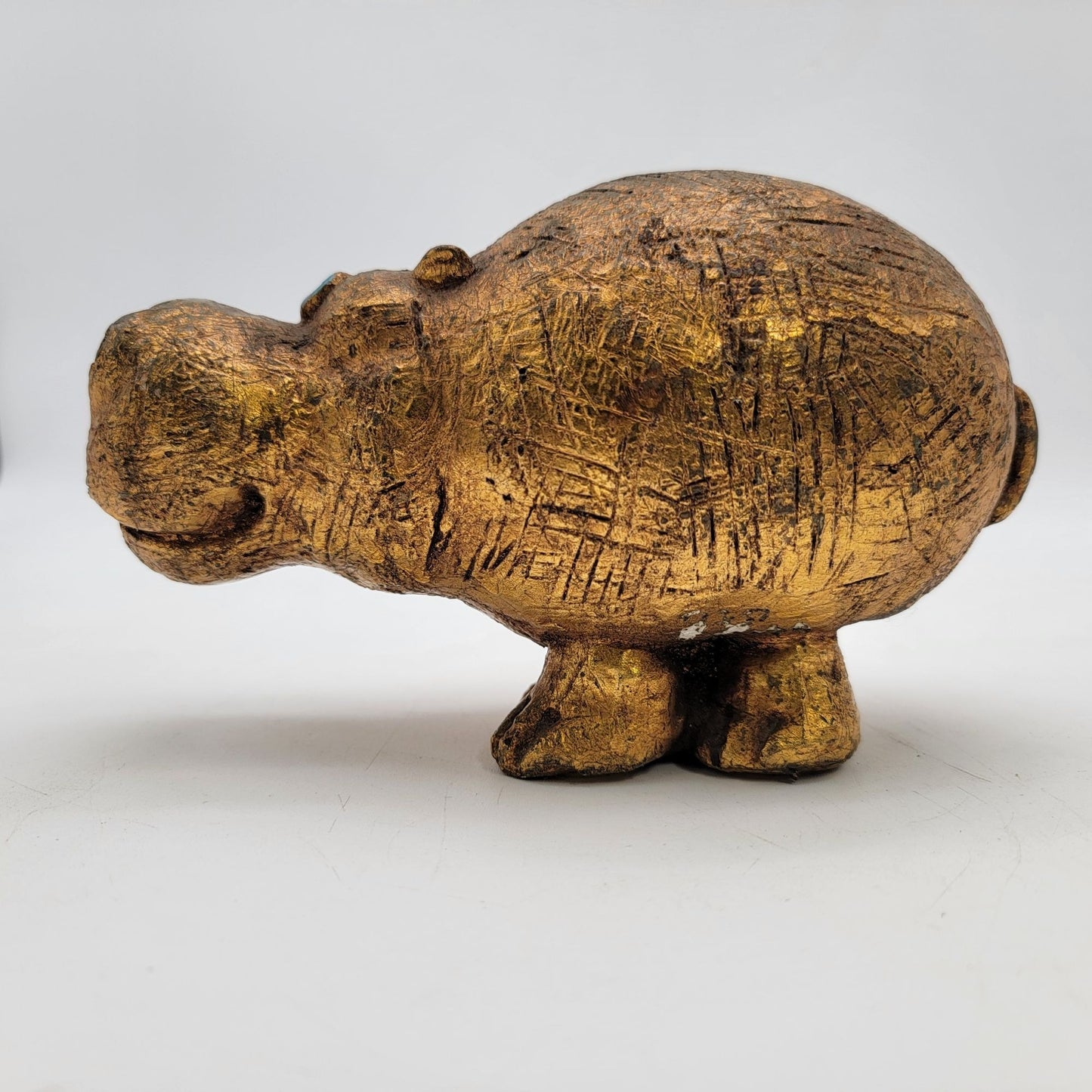 Vintage Gold-Toned Textured Hippo Figurine