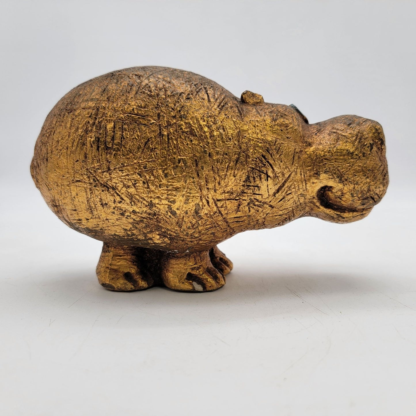 Vintage Gold-Toned Textured Hippo Figurine
