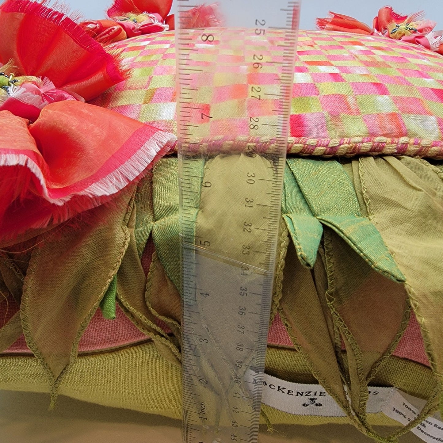 MacKenzie-Childs Silk Checkered Pillow Pink & Green