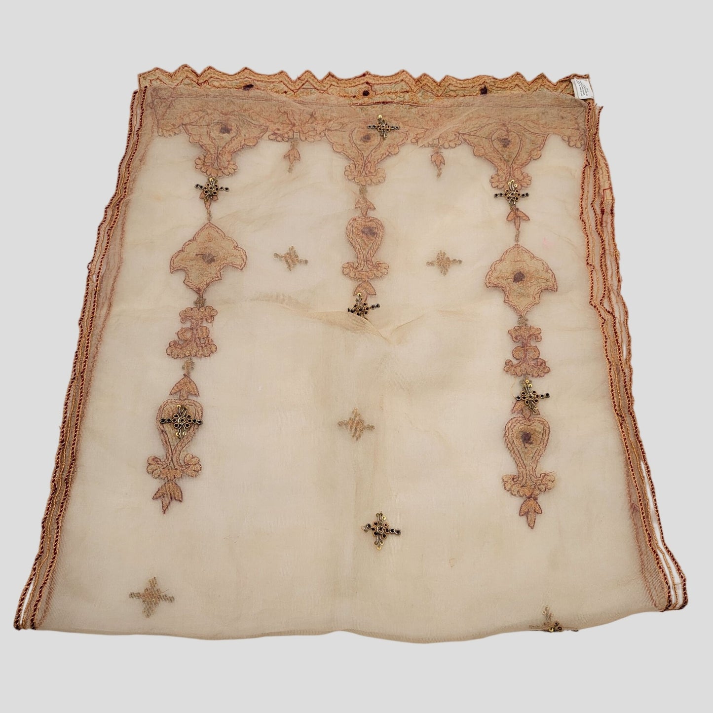 Vintage Pair of Embroidered 100% Silk Dupatta Scarves With Zardozi Gold Border
