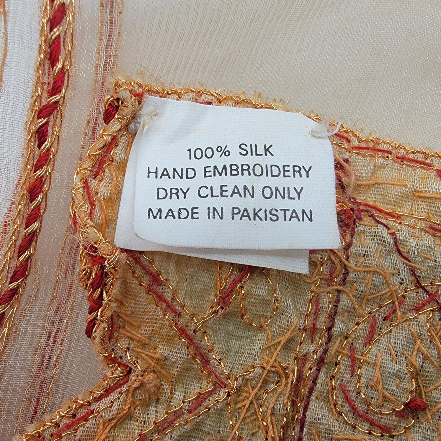 Vintage Pair of Embroidered 100% Silk Dupatta Scarves With Zardozi Gold Border