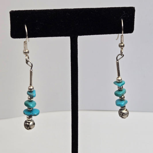 Vintage Sterling Turquoise Chip Dangle Earrings