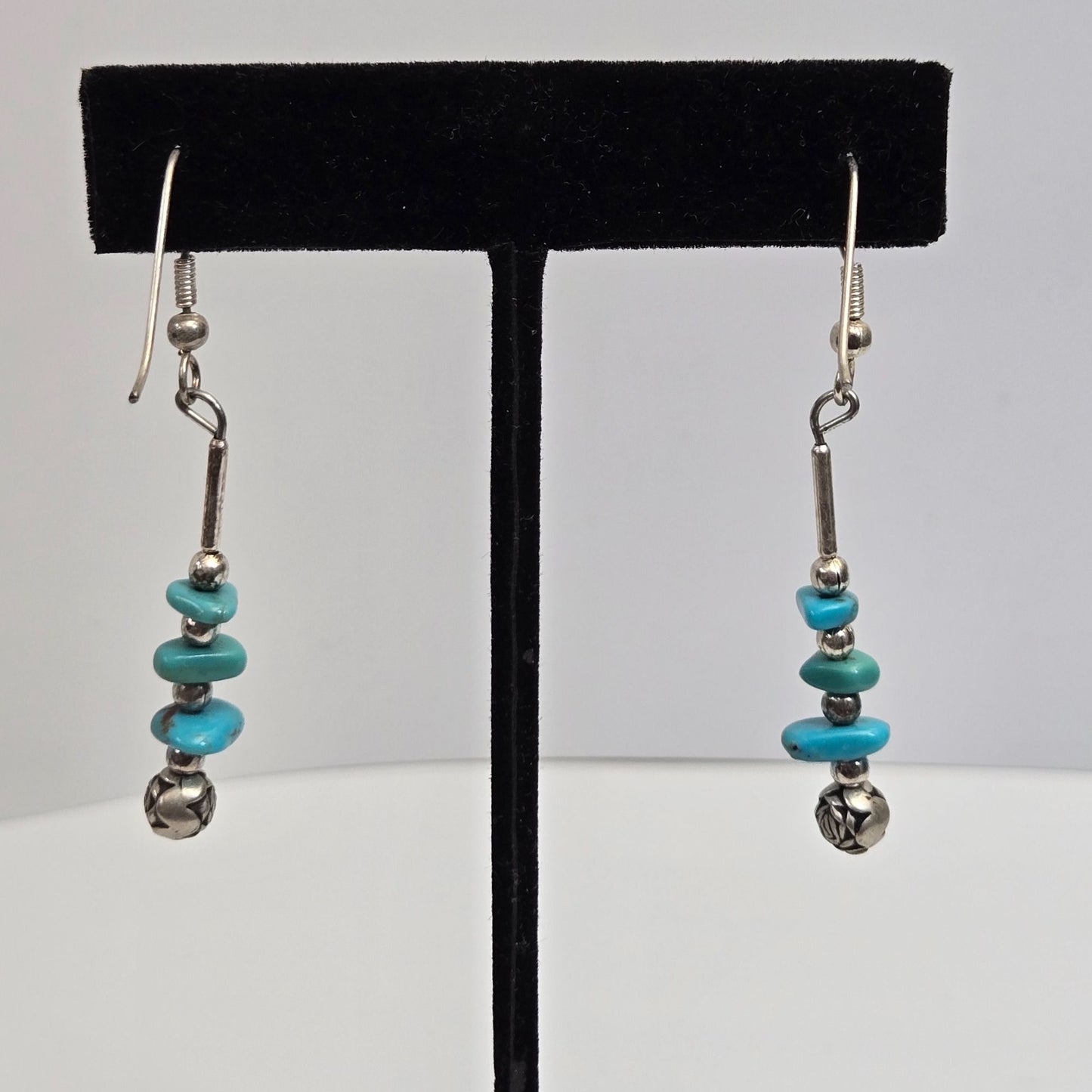 Vintage Sterling Turquoise Chip Dangle Earrings