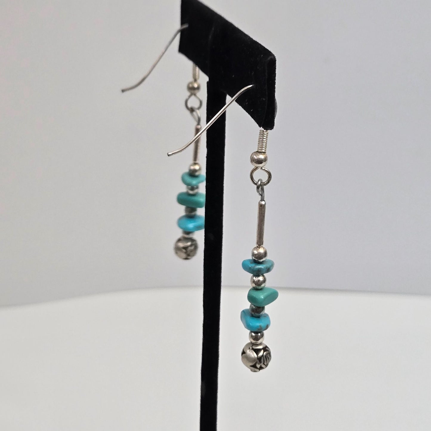 Vintage Sterling Turquoise Chip Dangle Earrings