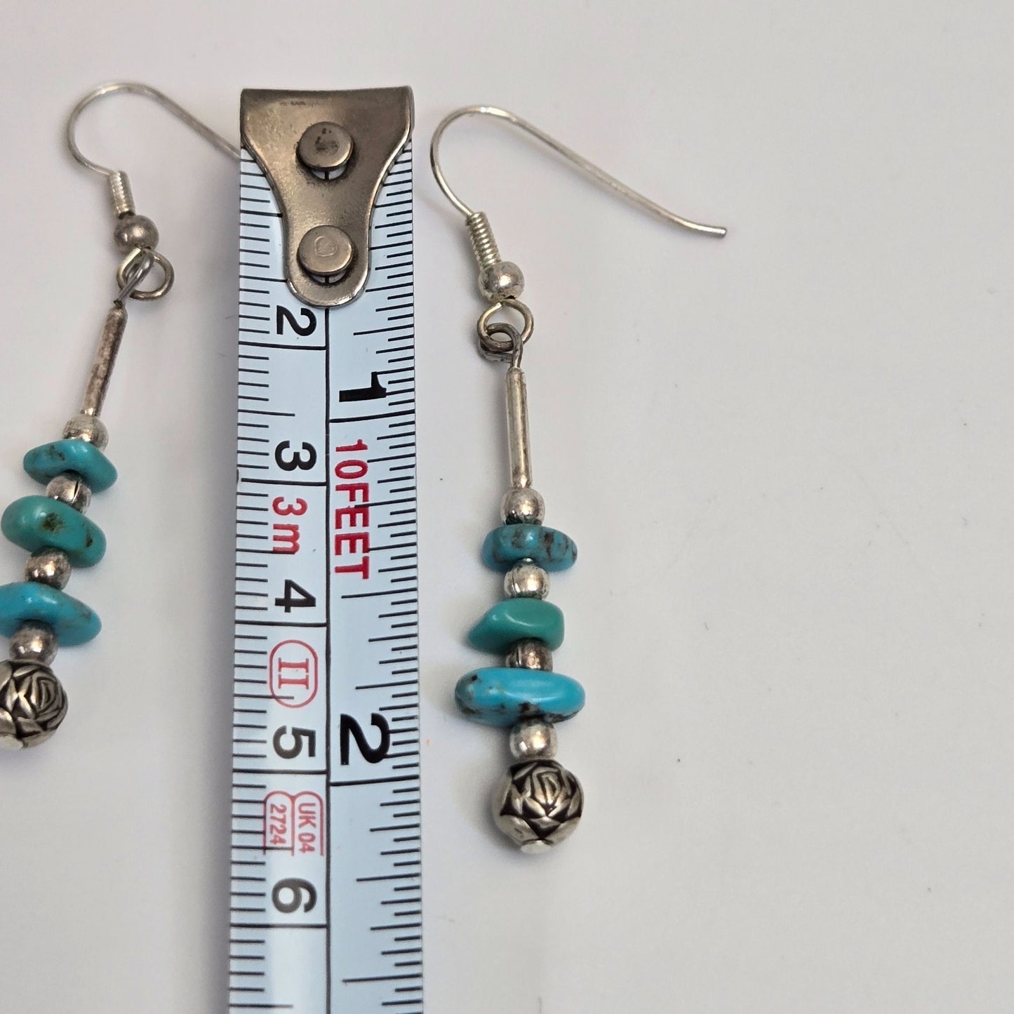 Vintage Sterling Turquoise Chip Dangle Earrings