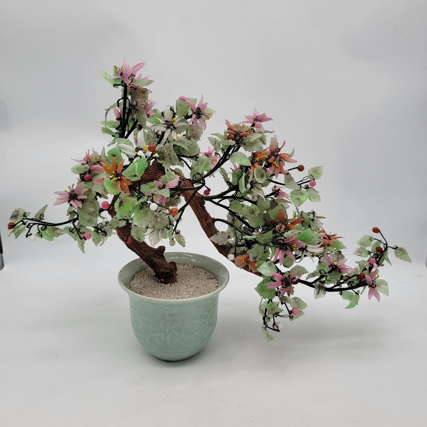 Vintage Jade Glass Bonsai Tree In Celadon Pot