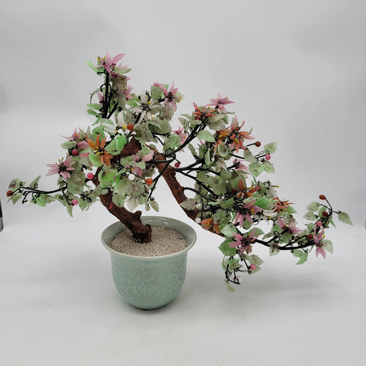Vintage Jade Glass Bonsai Tree In Celadon Pot