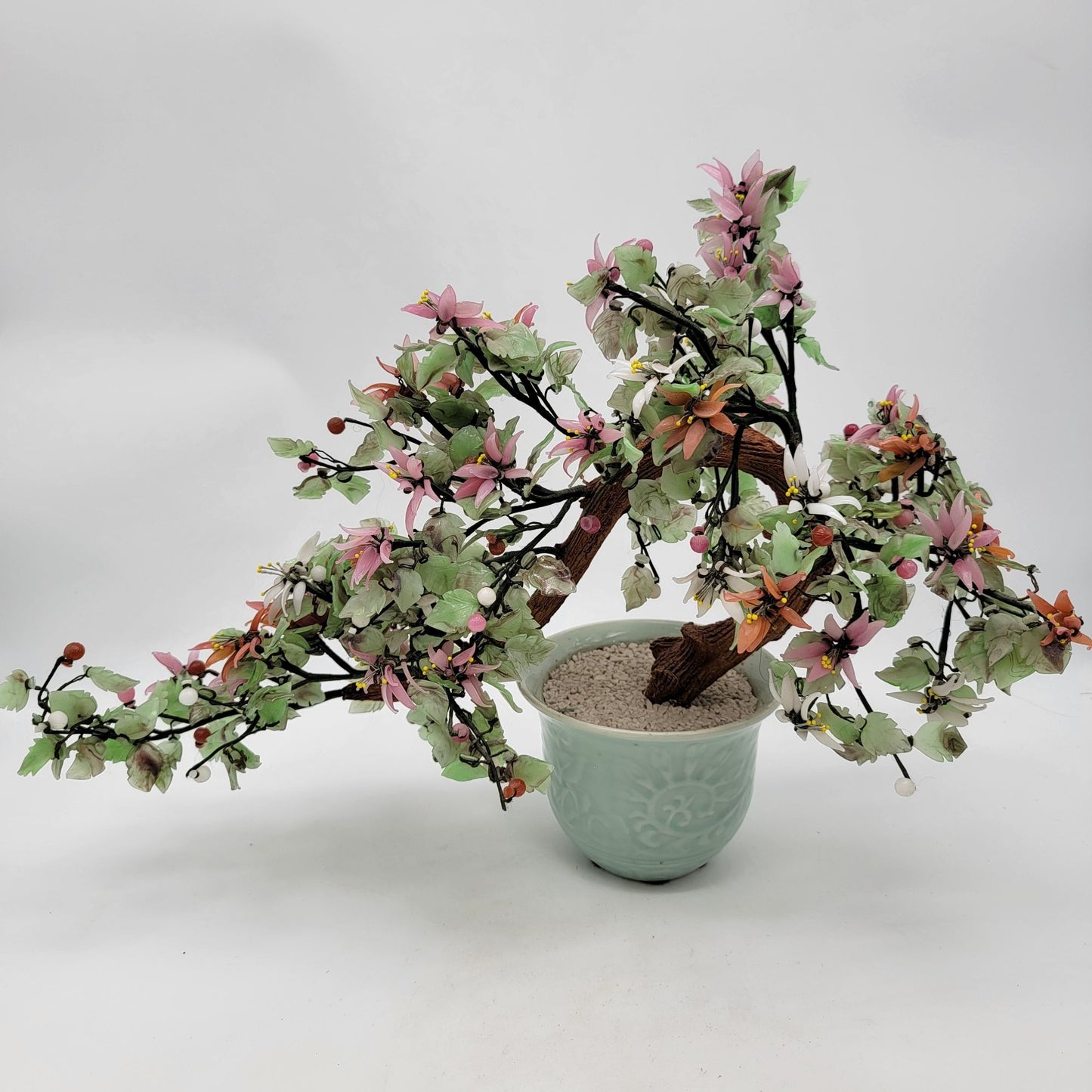 Vintage Jade Glass Bonsai Tree In Celadon Pot