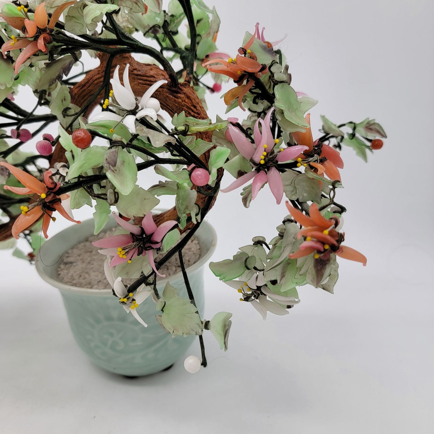 Vintage Jade Glass Bonsai Tree In Celadon Pot