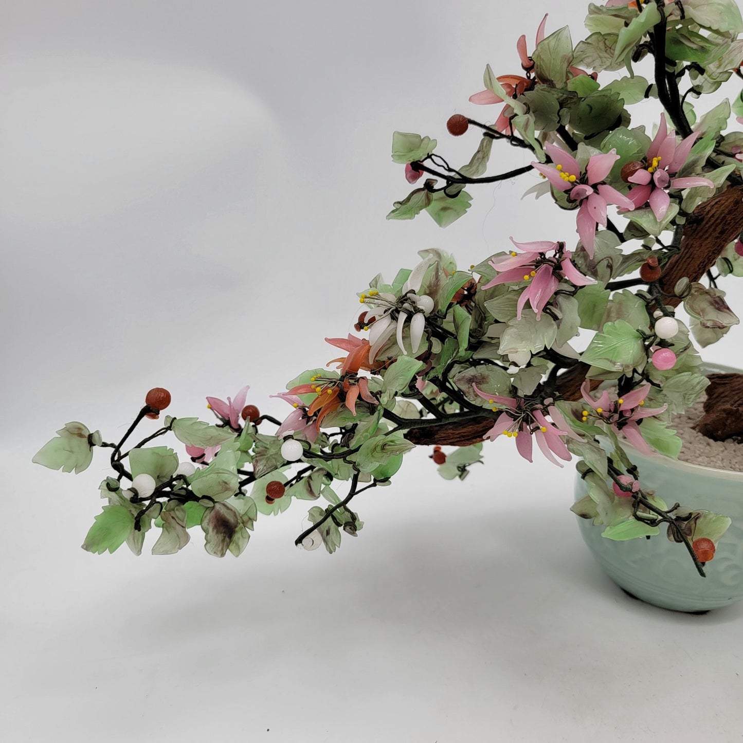 Vintage Jade Glass Bonsai Tree In Celadon Pot