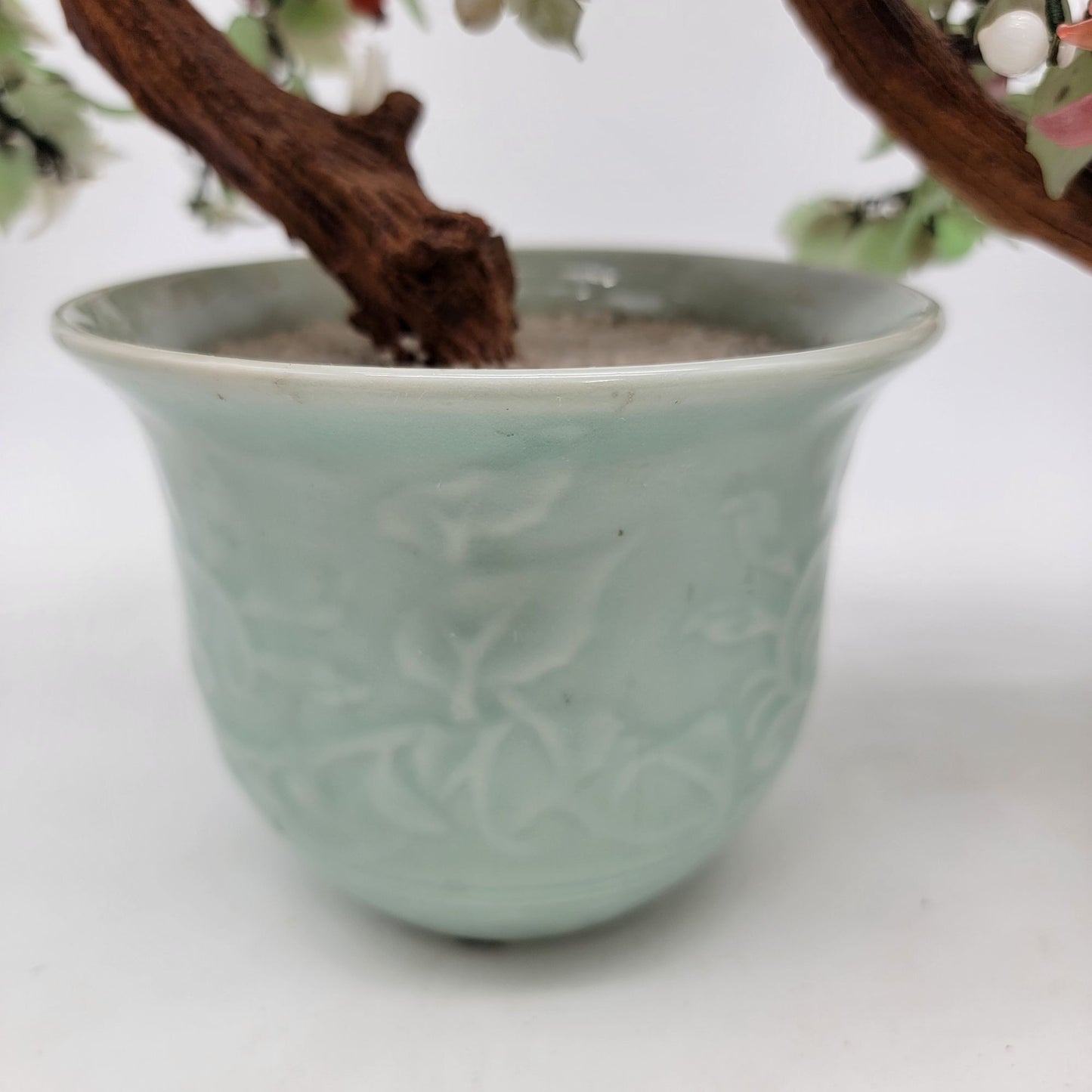 Vintage Jade Glass Bonsai Tree In Celadon Pot