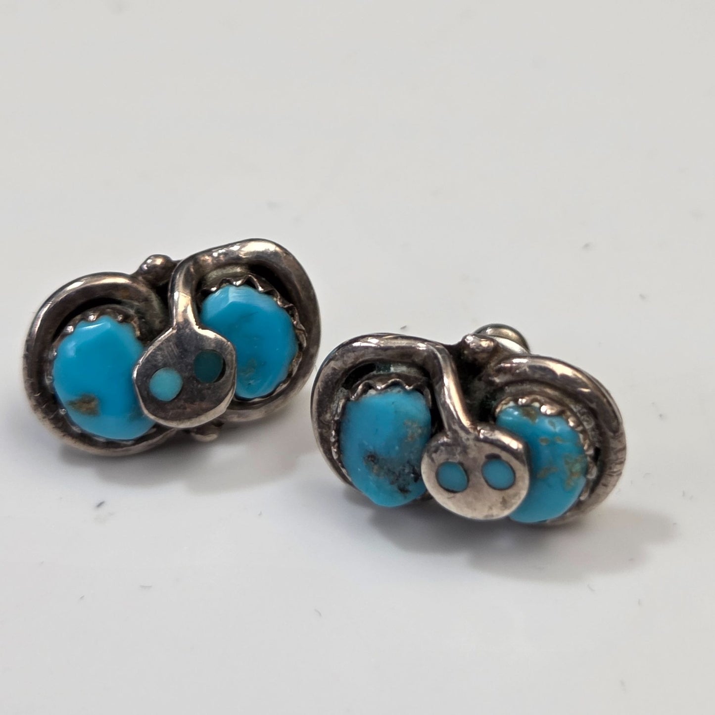 Effie Calavaza Zuni Sterling Silver & Turquoise Snake Pattern Jewelry Earring, Pendant & Ring Set