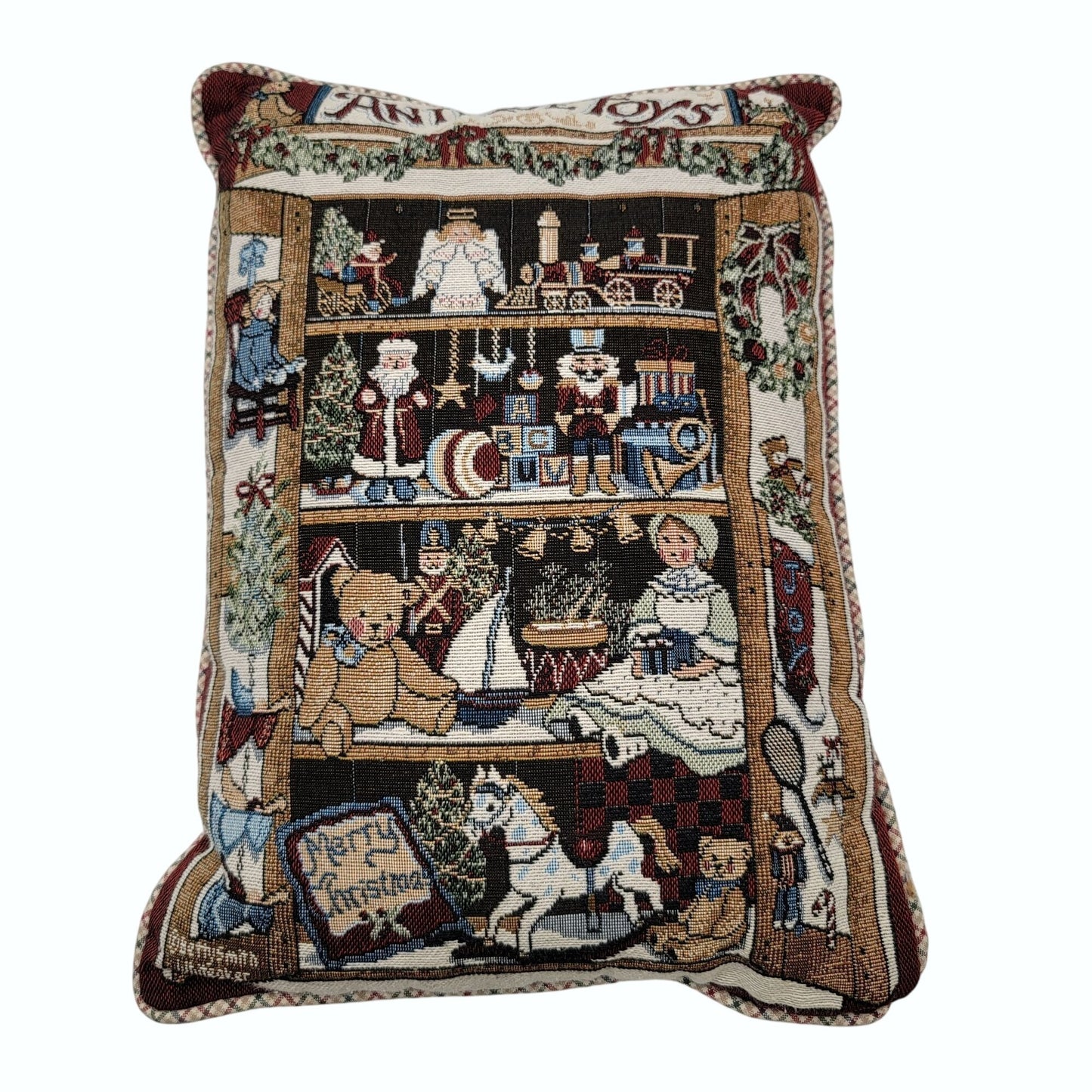 Vintage Tapestry Antique Toys Christmas Throw Pillow