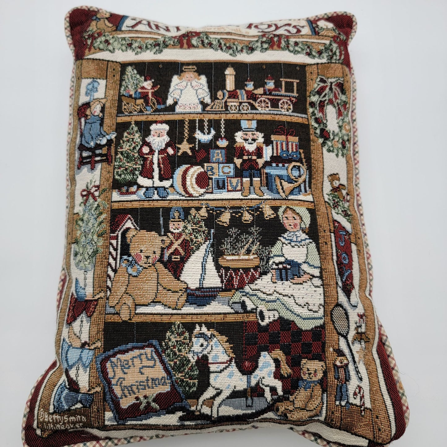 Vintage Tapestry Antique Toys Christmas Throw Pillow
