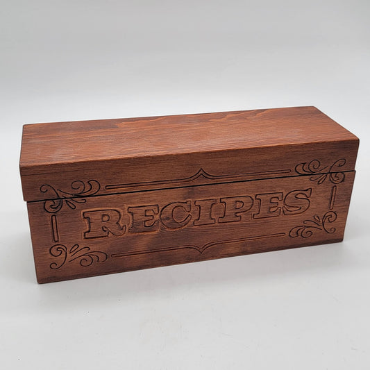 Vintage Hand Carved Wood Recipe Box