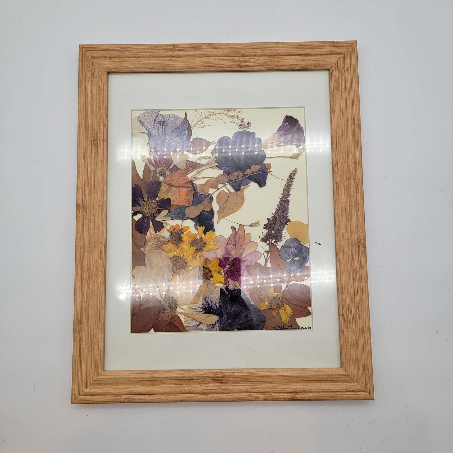 Vintage Pressed Flower Collage Signed Montanaro Framed 12x15"
