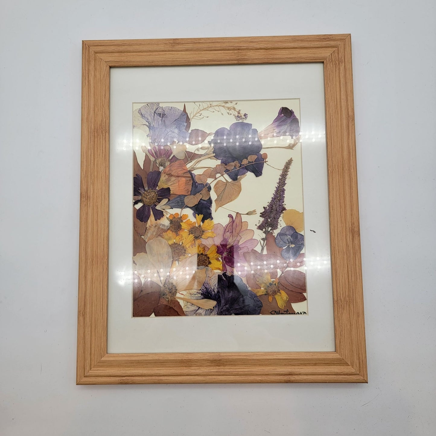 Vintage Pressed Flower Collage Signed Montanaro Framed 12x15"