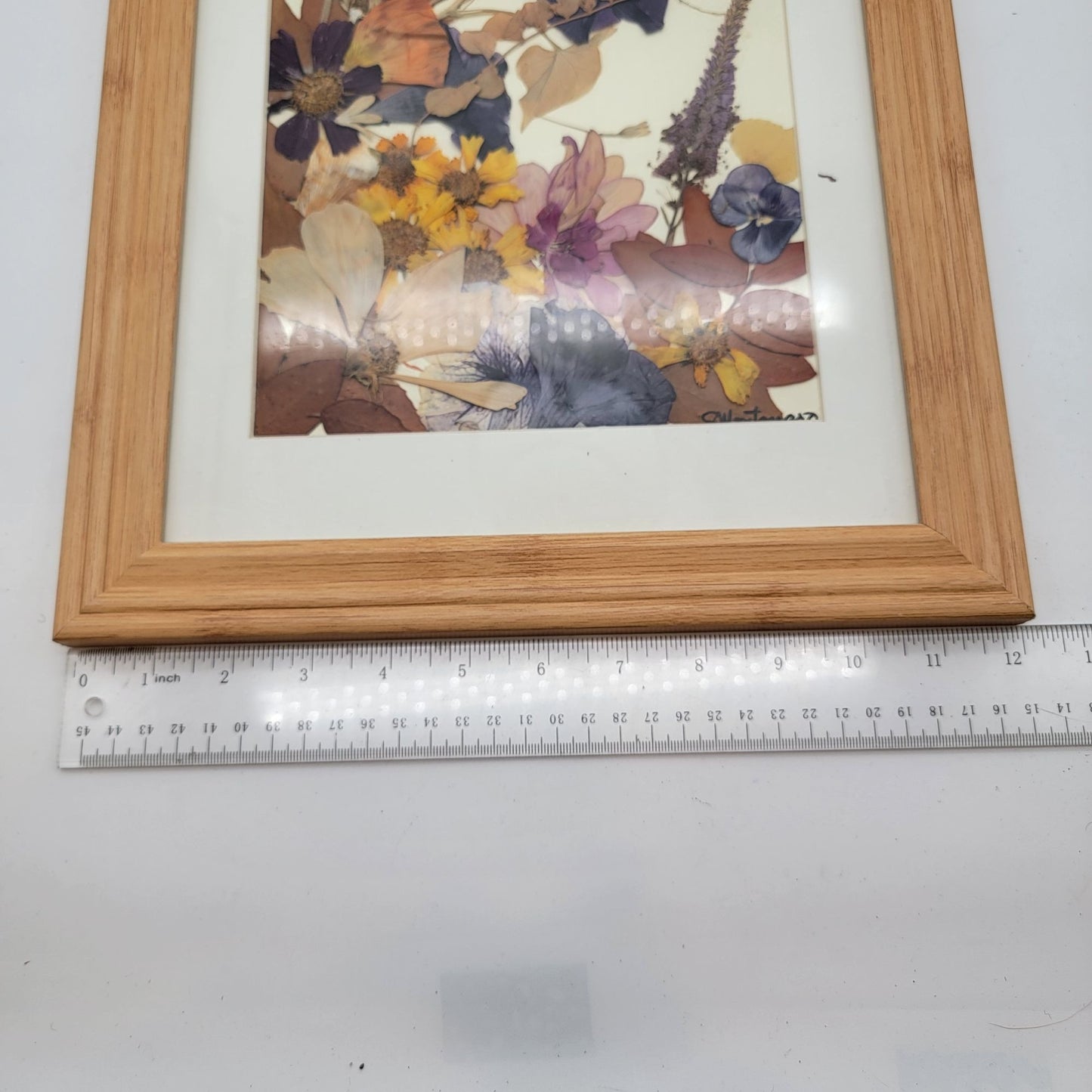 Vintage Pressed Flower Collage Signed Montanaro Framed 12x15"