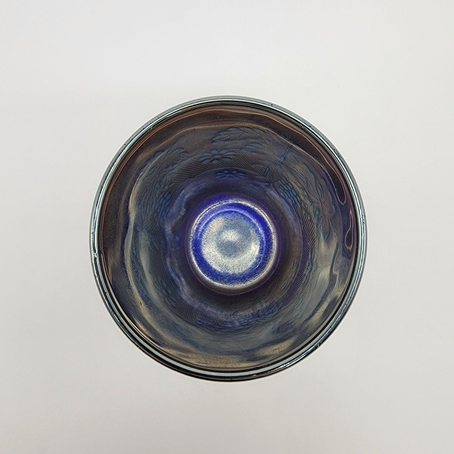 Antique 1912 Dugan Cobalt Blue Carnival Glass Tumbler Floral & Grape Pattern