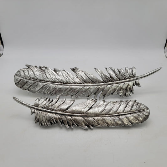Silver Feather Wall Hangings or Table Decor Set of 2