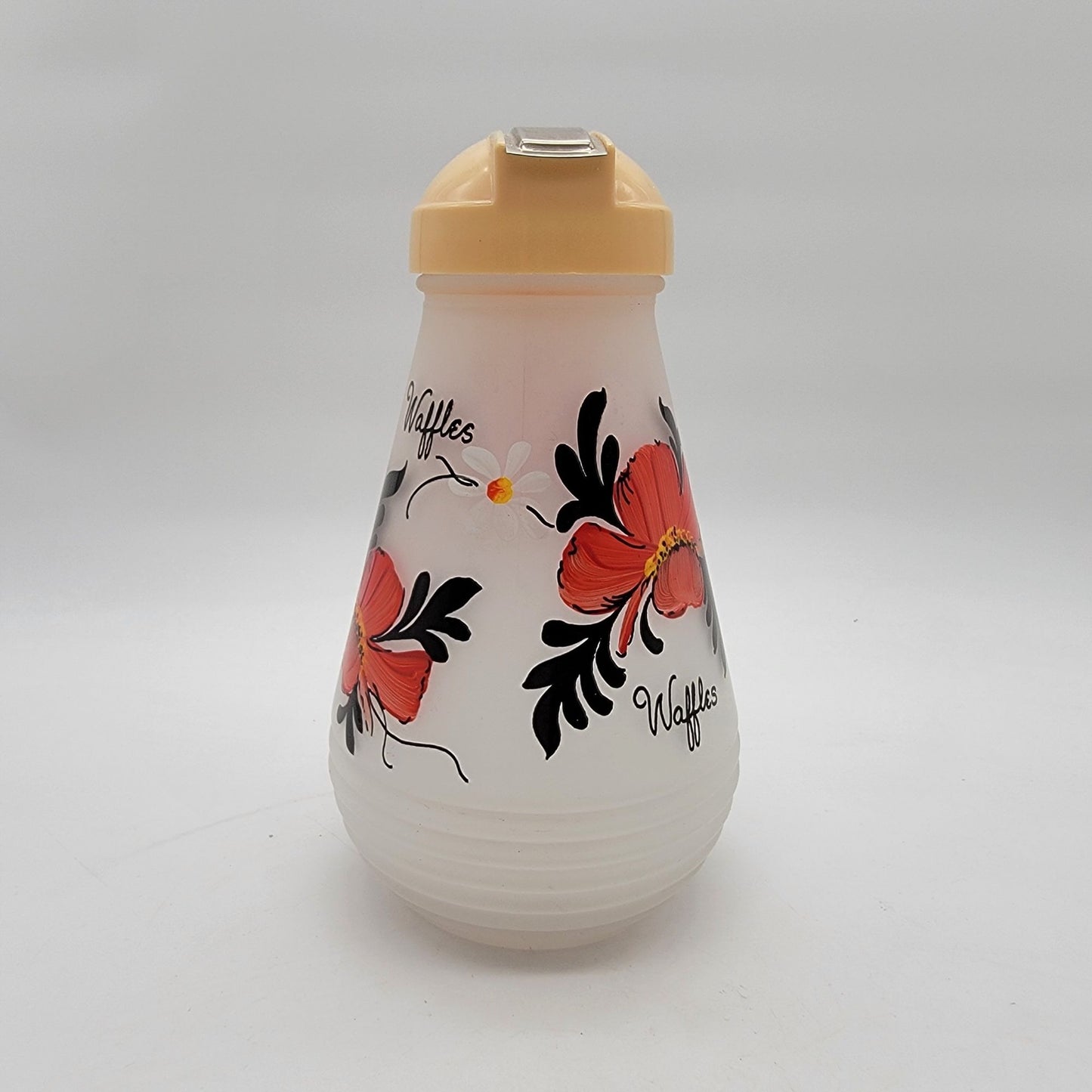 1950s Hazel Atlas Satin Glass Waffle & Syrup Pitchers Poppy Flowers